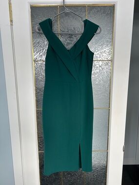 Sleeveless Teal Green V-Neck Midi Sheath Dress